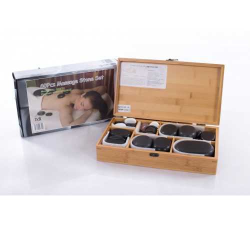 Нагреватель для камней HSH6+Набор массажных камней из базальта в коробке из бамбука (60шт.) H60TC