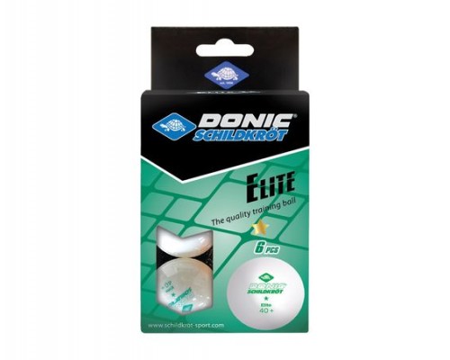 Мячики для н/тенниса DONIC ELITE 1* 40+, 6 штук, белый